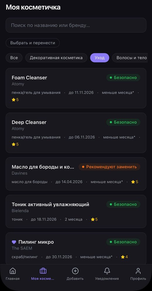 Список продуктов YUMENIM со сроками годности и статусами